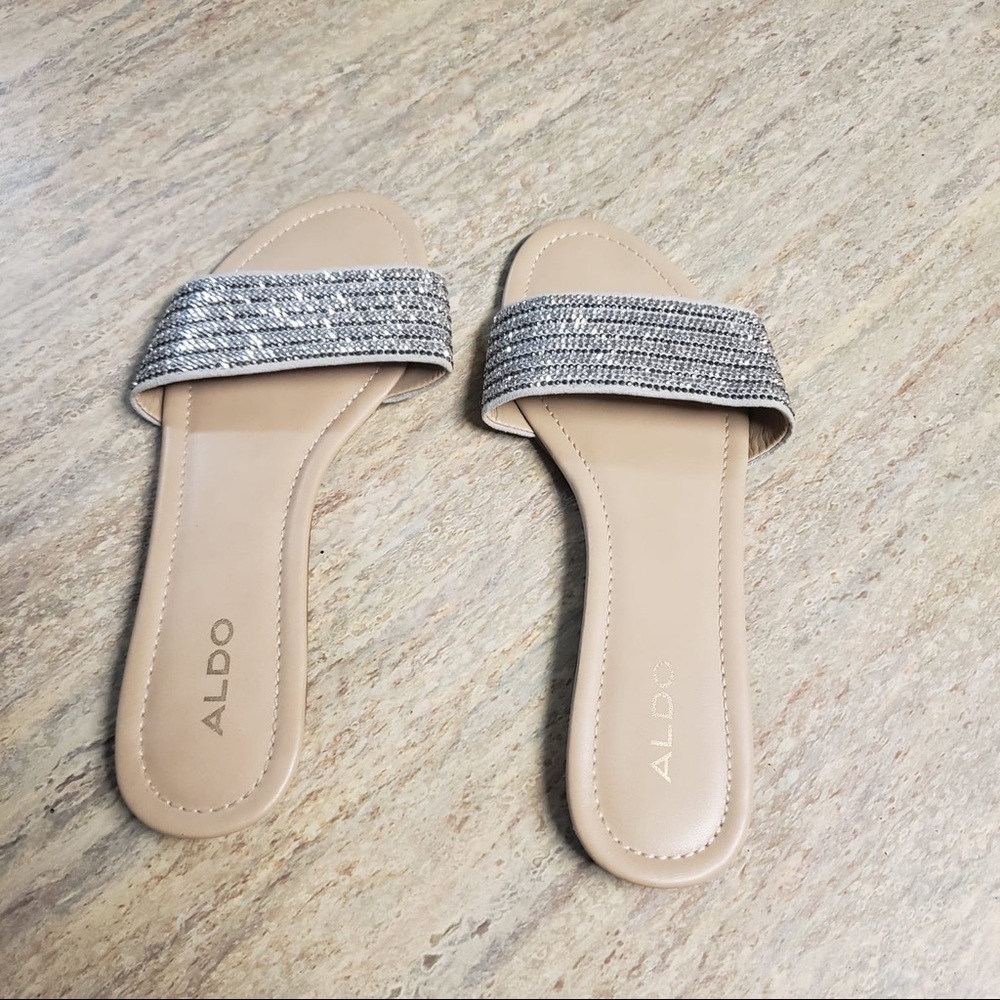 Aldo slip on sandals silver bling